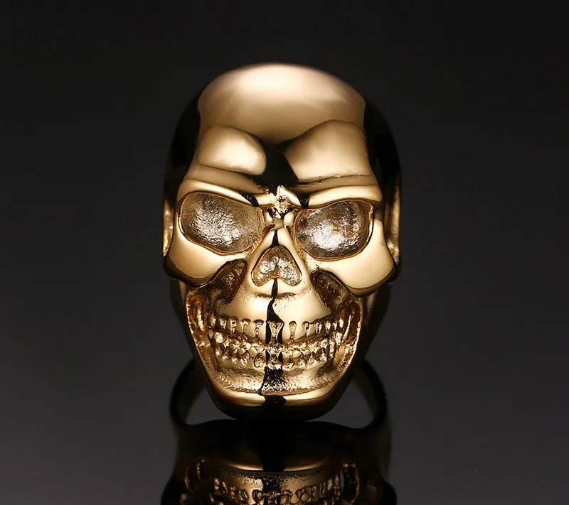 BBQ Mens Skull Rings Stainless Steel Men Jewelry 18K Gold Punk Rock Style Fine Jewelry Anel 2015 Newest Gift Wholesale R011G (5)