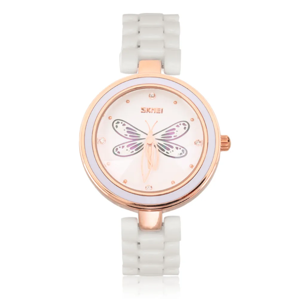 

SKMEI Wrist watch Dragonfly Dial Relogio Feminino Mujer Ceramic Bracelet 30M Waterproof Fashion Women Lady Quartz Watches 9131
