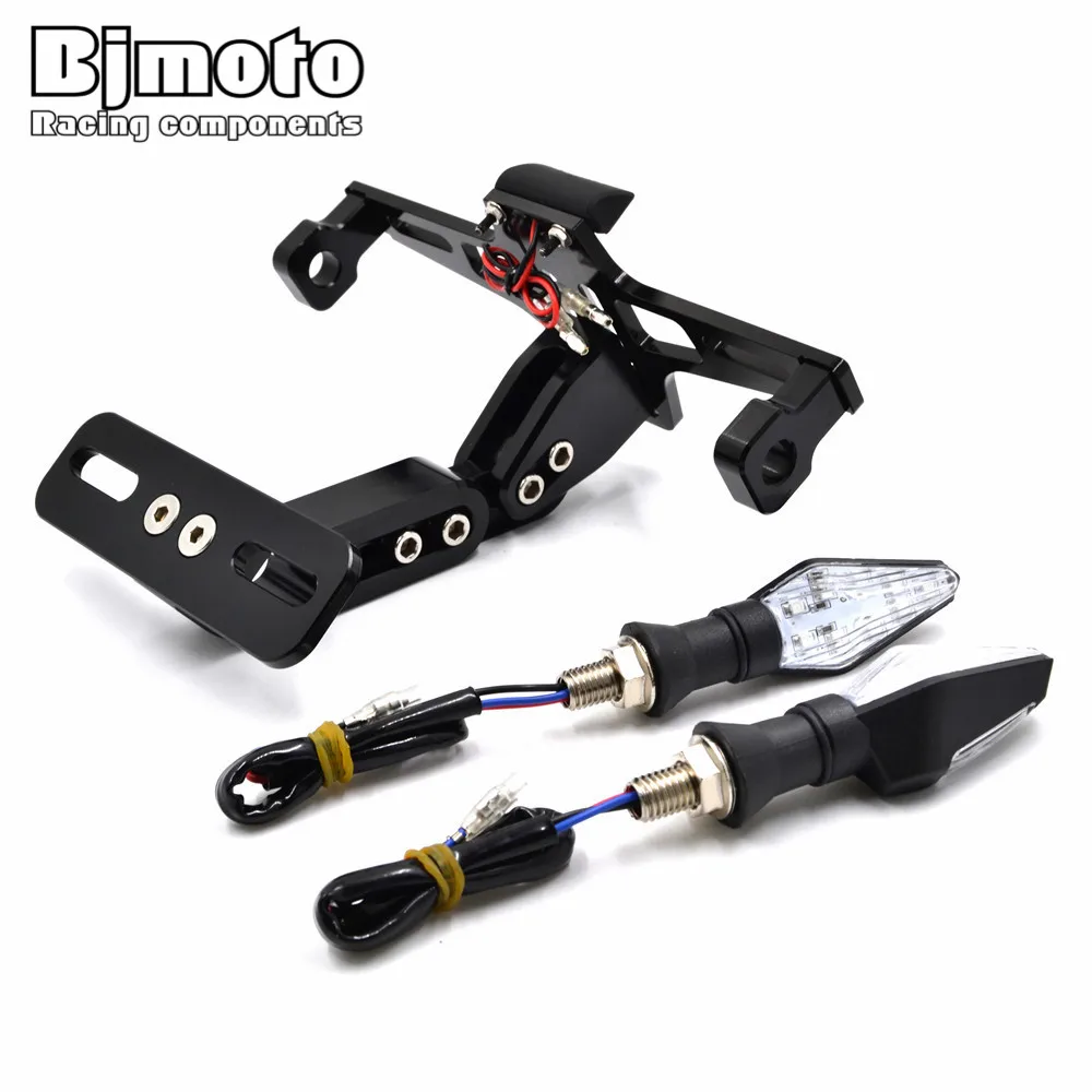 

Bjmoto Universal Aluminum Motorcycle Adjustable Angle License Number Plate Frame Holder Bracket LED Turn Signal Light Blinker