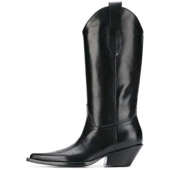 

2020 New arrival cowboy boots fashion for women pointed toe mid-calf boots comfortable low heel real leather shoes zapatos mujer