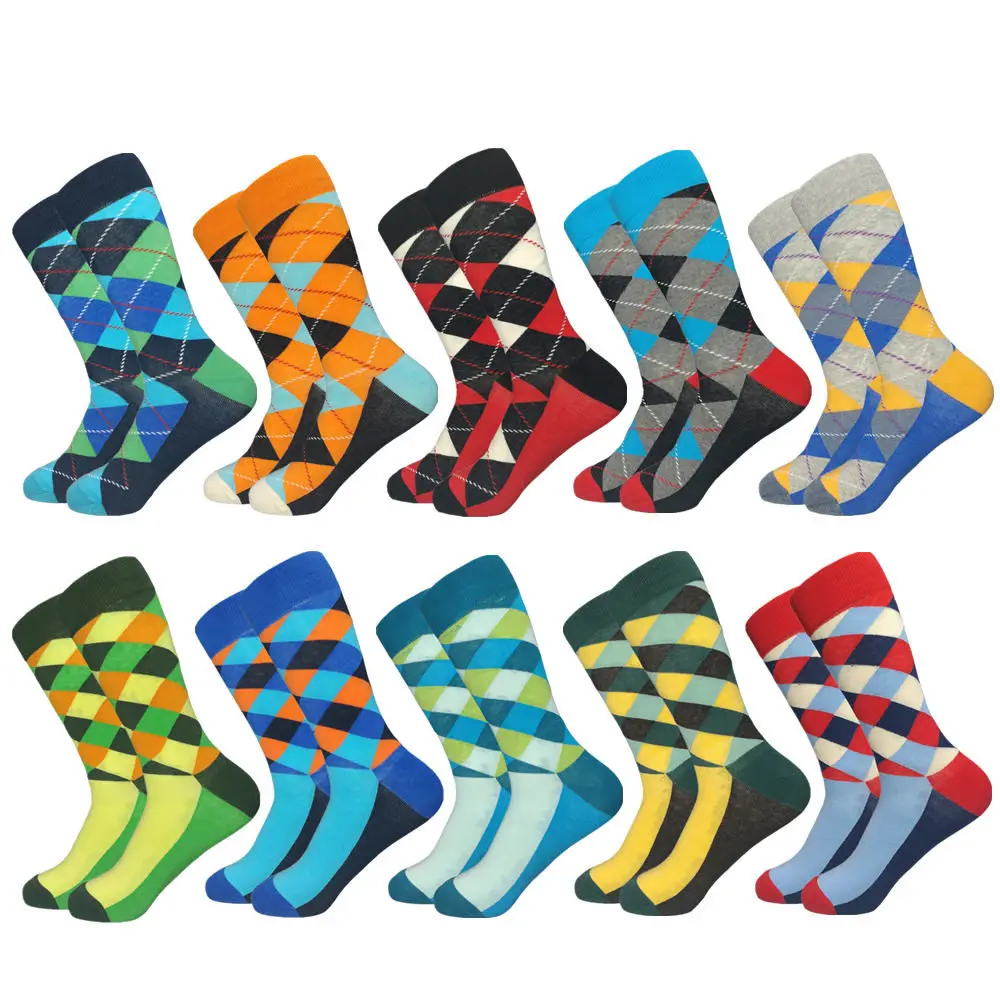 10 pairs of socks Горячая Распродажа повседневные мужские носки новые носки Осень и зима клетчатые Цветные счастливые деловые вечерние Хлопковое носки мужские - Цвет: 10 pairs of socks