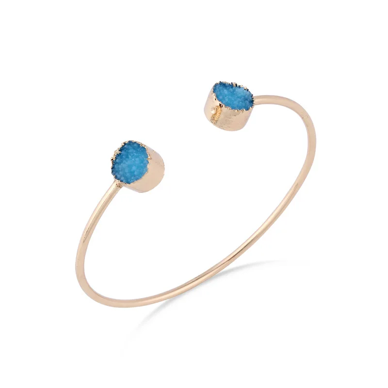 

Fashion New Trendy Quartze Imitation Stone Round Druzy Resin Bangles Black Blue Stone Adjustable Cuff Bangles For Women Bilekilk