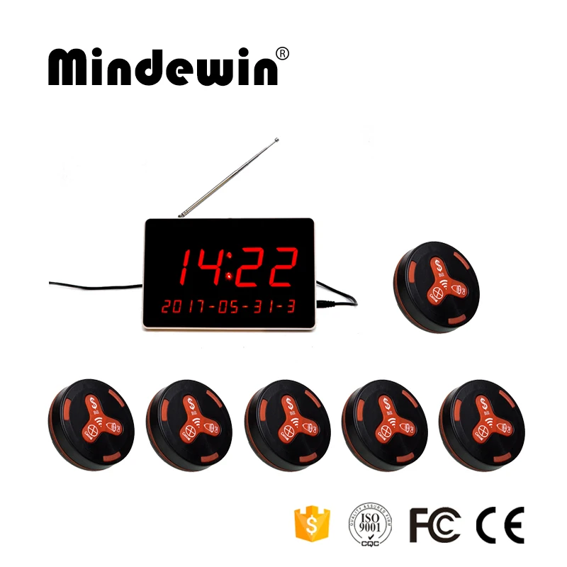 Mindewin Wireless Calling System 1pc LED Display Receiver M-R-1 and 6pcs Waiter Call Button M-K-3 Wireless Waiter Pager System Mindewin Wireless Calling System 1pc LED Display Receiver M-R-1 and 6pcs Waiter Call Button M-K-3 Wireless Waiter Pager System