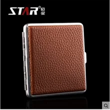 Для мужчин высокого класса ультра-тонкий 20 установлен Творческая личность сигареты автоматический металлический портсигар кожа