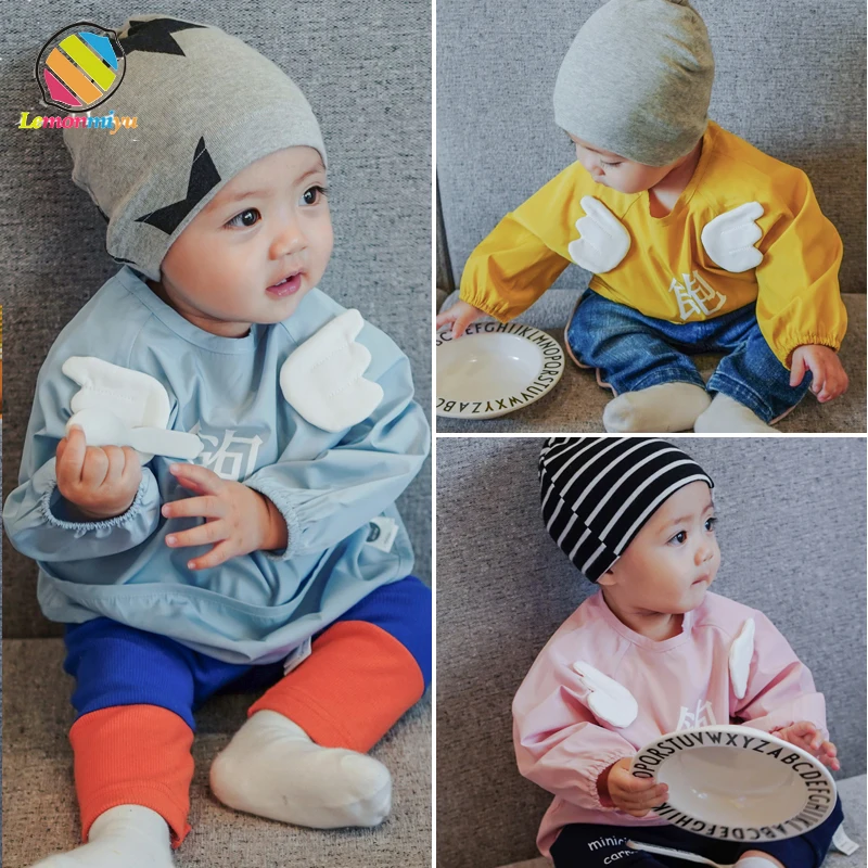  Lemonmiyu Baby Outwear Newborn Three Colors Available Cartoon O-Neck Baby Bibs 3D Wing Long Sleeve 