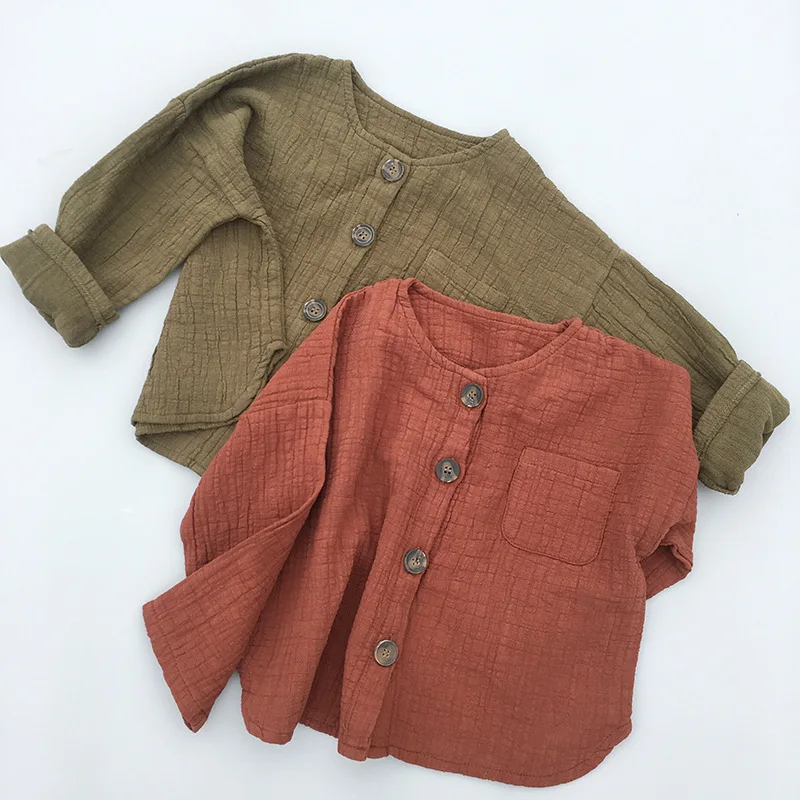 

2018 Fashion Korean Girl Blouse Linen T-shirt Spring Casual Clothings Toddler Kids Girls Boys Clothes