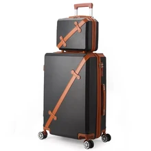 Для женщин ретро прокатки Чемодан с Косметичка женская красивая дорожная сумка vs кремово-белого цвета для девочек набор чемоданов на колесиках 20/24/28 дюймов