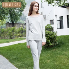 Qianxiu bump цвет сшивание полосой Модные женские пижамы Теплый Хлопок Материал 1799A