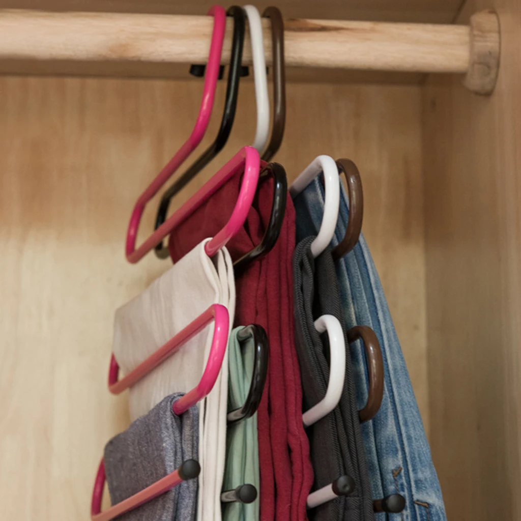 

2pcs Multi-Functional Iron S-Type Trouser Rack Stainless Steel Multi-Layer Trouser Rack Traceless Adult Trouser Hanger J09