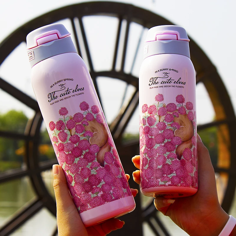 

Forest Flower Animal Beautiful Women Stainless Steel Vacuum Flask Thermal Thermocup Coffe Tea Thermos 500ml Bottles for Water