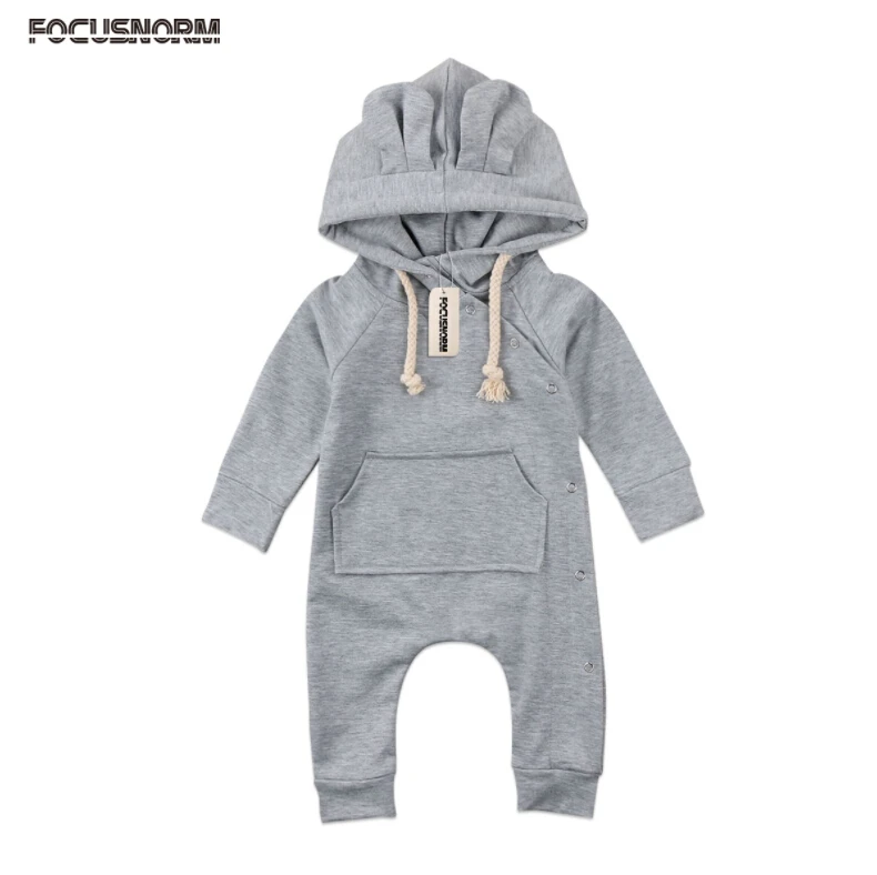 cute infant Baby Boy Girl New Year Romper solid color Hooded Jumpsuit