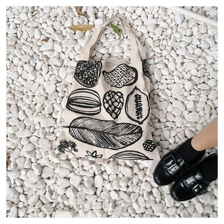 

Canvas woman bag green leaf healthy Large capacity three grid single shoulder Bag foundation simple summer print bag woman