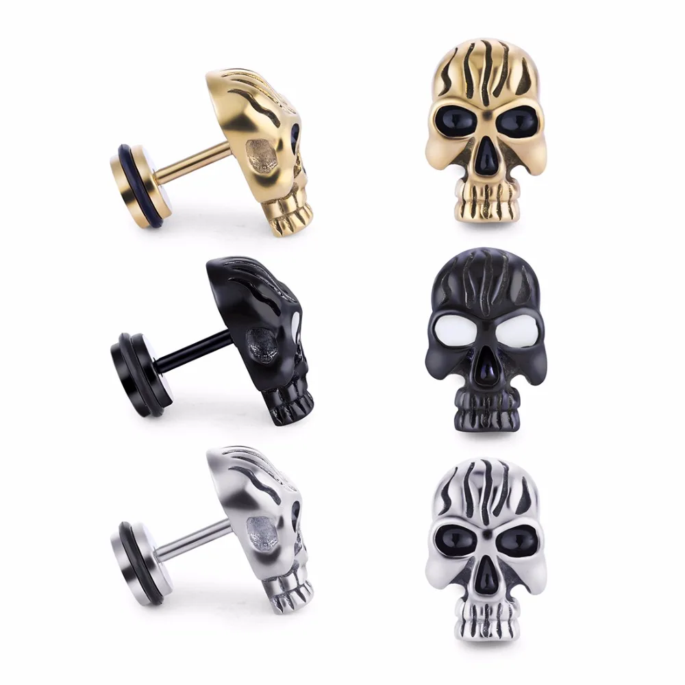 2pcs Lot Punk Stud Earrings For Men Hypoallergenic Stainless Steel 2pcs Lot Punk Stud Earrings For Men Hypoallergenic Stainless Steel Skull Earring High Quality Mens Gift Es259 In From Jewelry