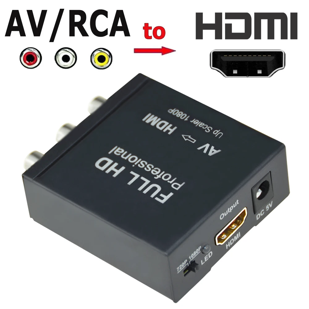 Aikexin конвертер видео из AV в HDMI композитный 3RCA CVBS к HDMI конвертер HDMI AV2HDMI адаптер Поддержка 720 P/1080 P для ТВ/PC/PS3