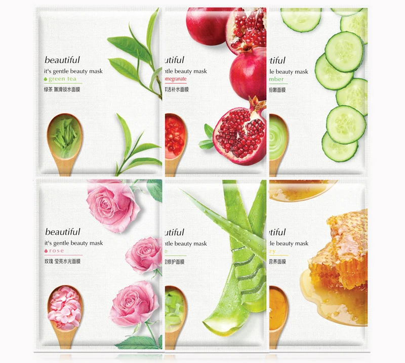 

30Pcs Plant Facial Mask Skin Care Cucumber Pomegranate Aloe Green Tea Moisturizing Deep Nourish Brighten Face Mask