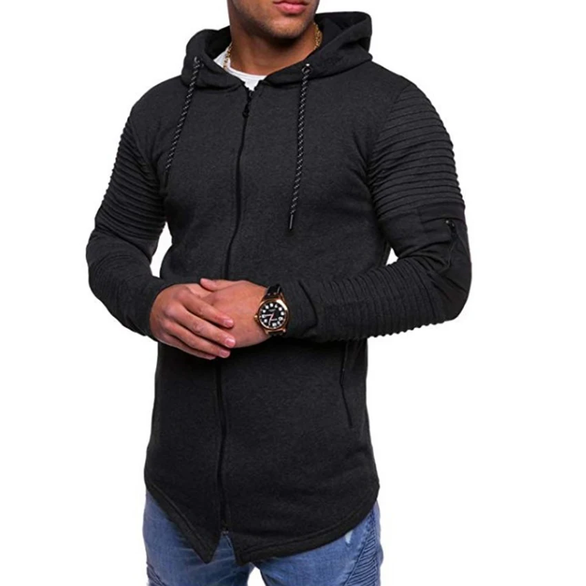 Winter Mens Pleated Hoodie Zip Up Coat Hooded Sweatshirt Hoody Jacket Outwear