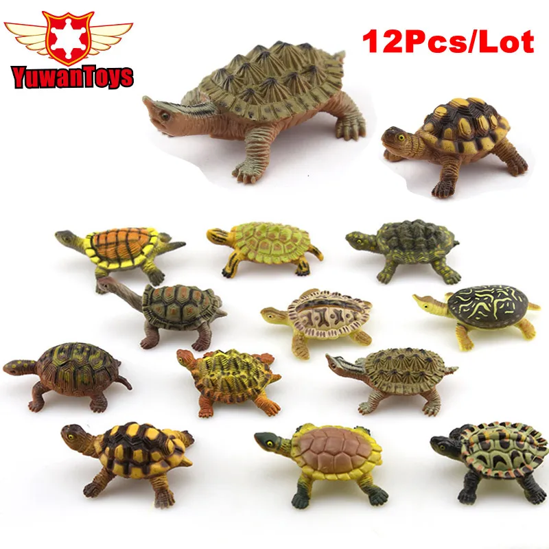 12Pcs/Lot Original Wild Animal Sealife Small Aquarium Turtle Modle Toy