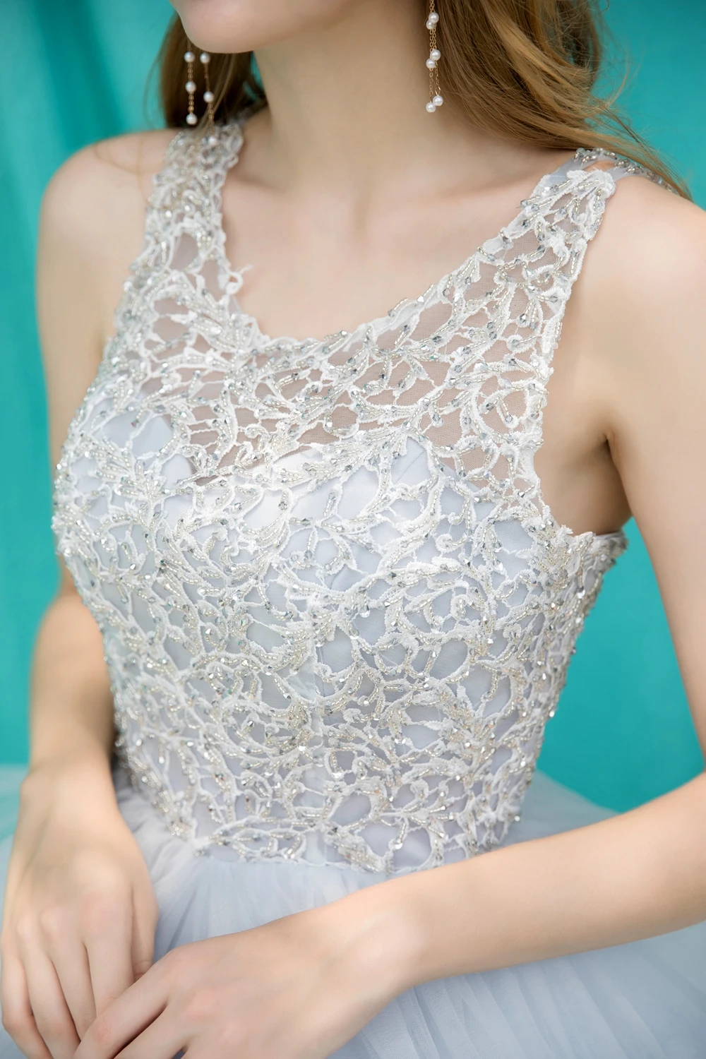 Женское вечернее платье SSYFashion, элегантное серое кружевное платье с открытой спиной и без рукавов, А-силуэт, длинное банкетное платье для выпускного вечера
