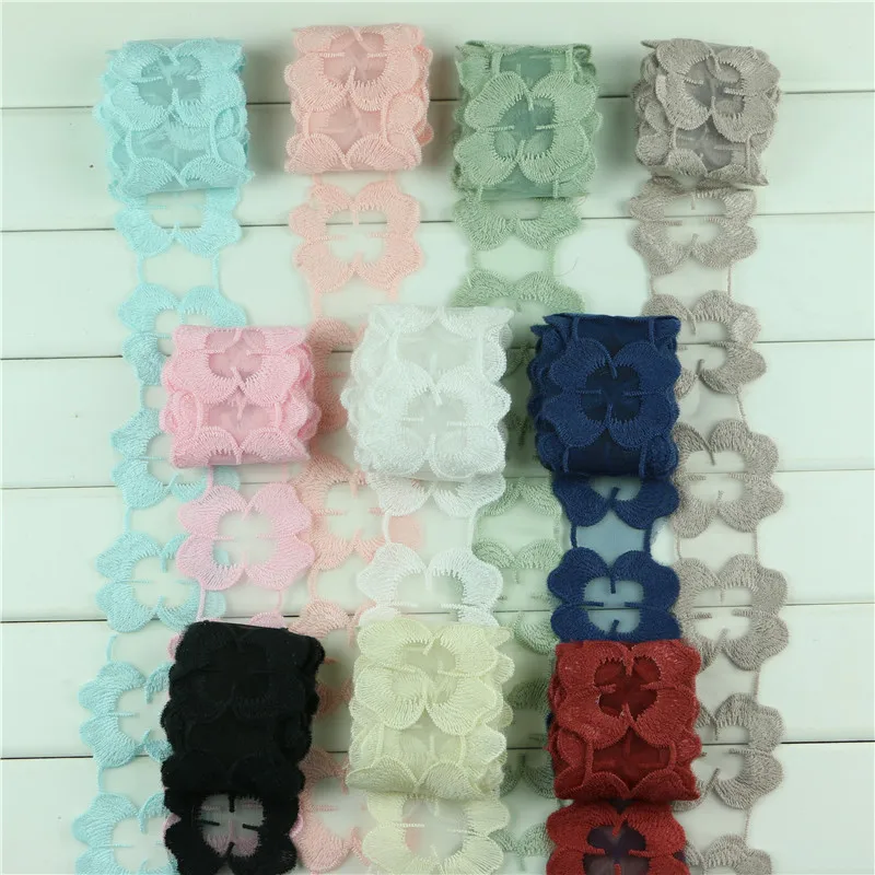 

1Yard/pack cotton embroidery four leaf lace trim flower laciness diy hair accessory material fabric 5cm P127