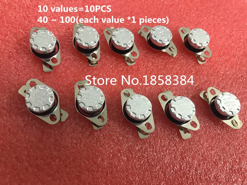 

10 values=10PCS;Normal Close KSD301 NC Series Thermostat Assortment Kit, Temperature Switch, Bimetal Disc.