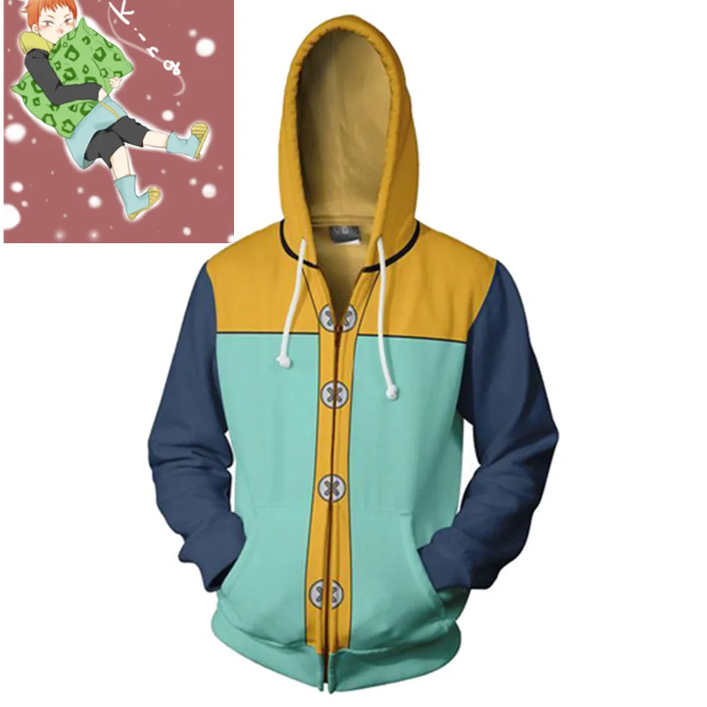 

The Seven Deadly Sins Grizzly's Sin of Sloth King Cosplay Costume 3D Print Sweatshirt Zipper Hooded Cartoon Sweatshirt Jackets