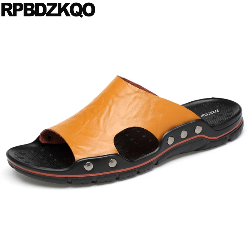 

open toe waterproof yellow flat slip on size 46 shoes slides italian slippers designer blue water 47 men sandals leather summer