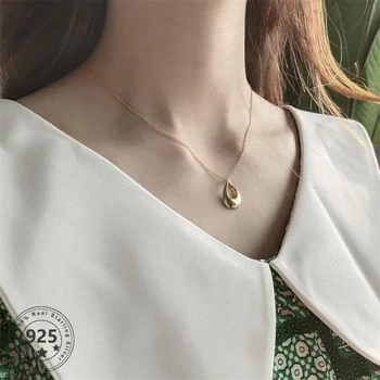 

LouLeur Real 925 Sterling Silver Gold Color Necklace Casual Irregular Water Drop Shape Necklace Women Fashion Fine Jewelry Gifts