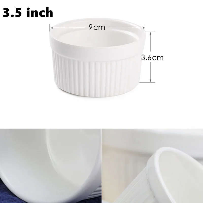 3.5 inch 9x3.6cm Porcelaine Ramekins, керамическая чашка для суфле, форма для пудинга, форма для выпечки маффинов, 6 шт. в упаковке - Цвет: 3.5 inch 9x3.6cm
