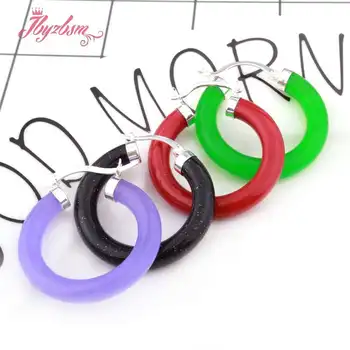 

30mm Semicircle Stone Beads Tibetan Silver Trendy Fashion Jewelry Woman Gift Earclip Hoo ps Earrings 1 Pair Gift ,Free Shipping