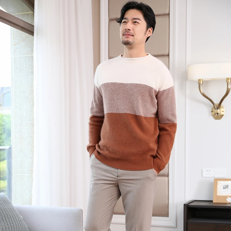 

BARESKIY2019 new men's O-neck color matching sweater large size casual men's sweater long-sleeved sweater business men's jacket