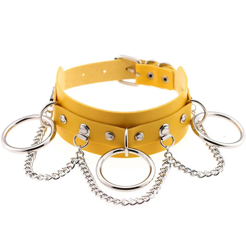 Панк готическое колье ожерелье s ювелирные изделия Harajuku воротник цепь пояс ожерелье из искусственной кожи Связывание Косплей клуб вечерние фестиваль# S39 - Окраска металла: yellow