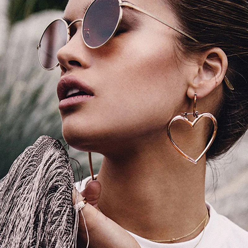 Big Heart Drop Earring Statement Trendy Jewelry Super Star Dangle Earring New Metal Vintage Rose Gold Sliver Women Drop Earring