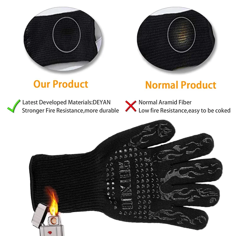 Heat Resistant BBQ Gloves Cooking Baking Barbecue Oven Gloves Thick Silicone Grill Kitchen Mitts Hand Protect BBQ Tool
