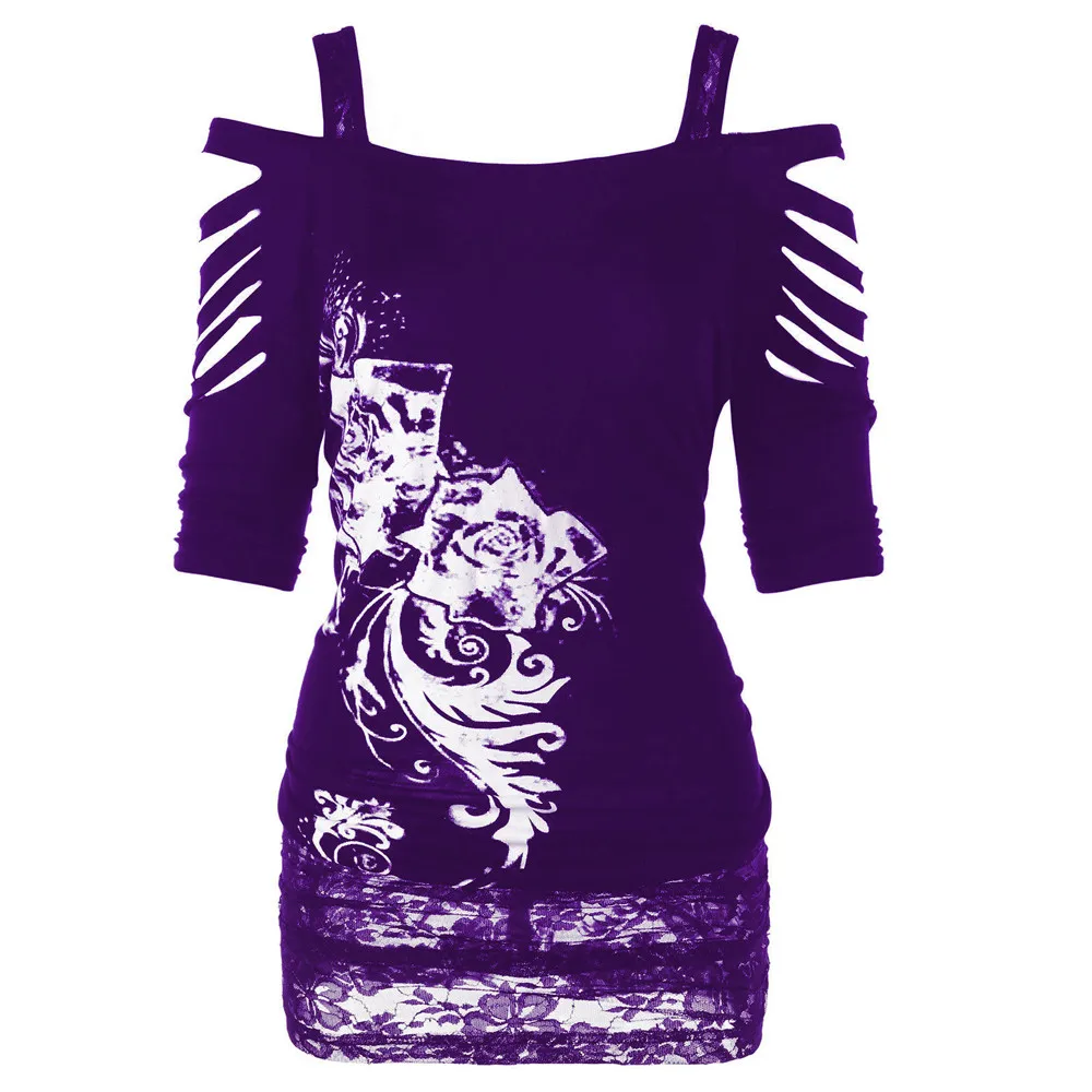 Горячая футболка женская с открытыми плечами рок готический стиль футболка половина рукава Повседневная рваные слинг топы Высокое Качество camiseta mujer#25