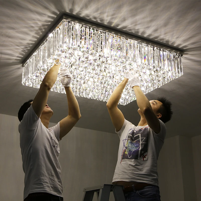 

Simple Modern LED Rectangular Warm Living Room Hall Crystal Lamp Atmospheric Luxury 1 Meter 1.2 Headlamp Ceiling Light Fixture