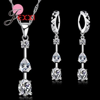 

Drops Water Shape Women Gift New New Jewelry Shinning Cubic Zirconia Jewelry 925 Sterling Silver Pendant Jewelry Sets