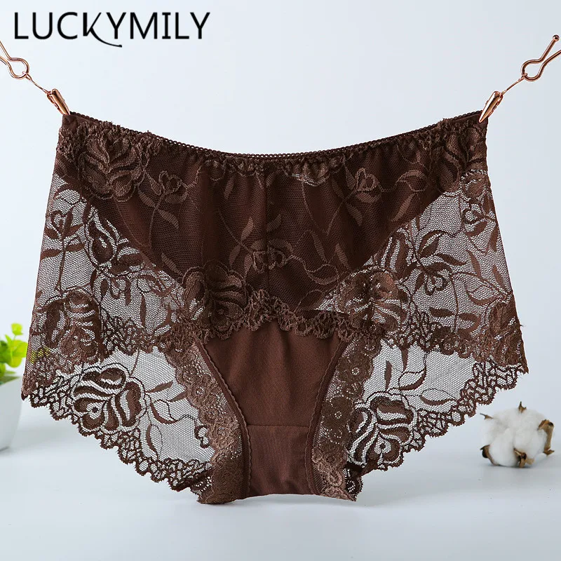 Luckymily Women's Sexy Elastic Cotton Panties Solid High-waist Underwear Briefs Big Size Women Intimates Lingerie Thong Panties