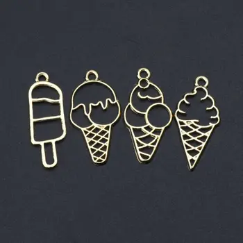 

4Pcs Sweet Ice-Cream Food Metal Frames Pendant Blank Bezel UV Resin Jewelry DIY