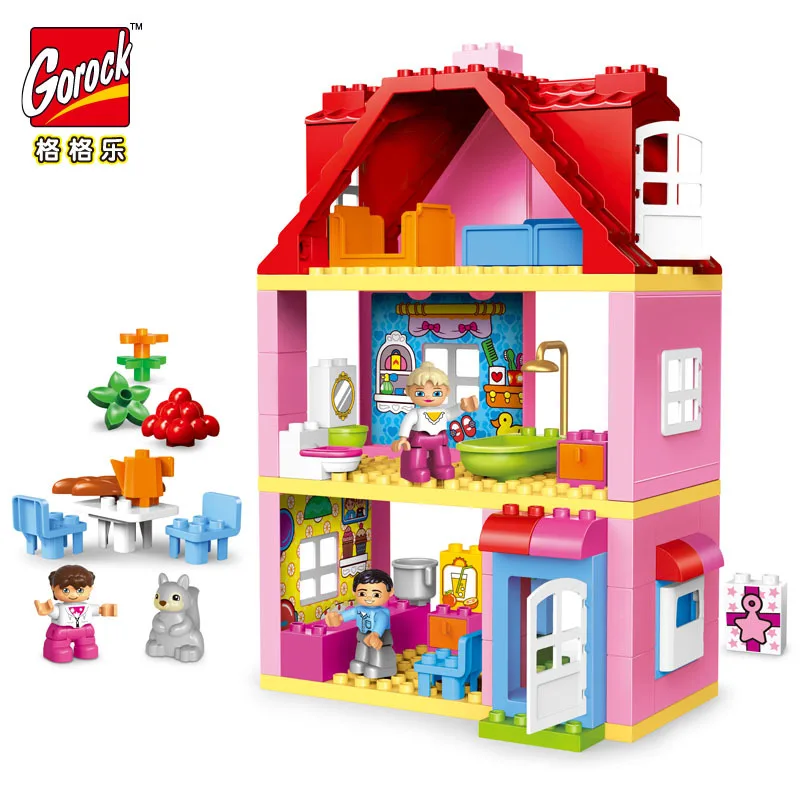 GOROCK 78 PCS Large Size Pink villa Girls Big Building Blocks set Kids DIY Bricks Model