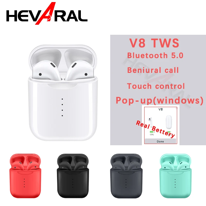 

V8 TWS 5.0 Bluetooth Earphones Pop-up Earbuds Wireless Headsets With Microphone Windows Earphones For iphone x xs max HEVARAL