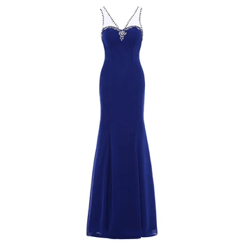 

Dressv royal blue beading v neck long evening dress sleeveless wedding party formal dress a line evening dresses