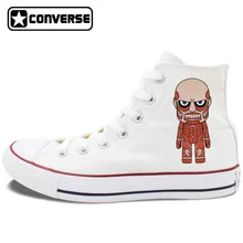 Anime Converse All Star Shoes Attack on Titan Design High Top White Black Canvas Sneakers Flat Skateboarding Shoes