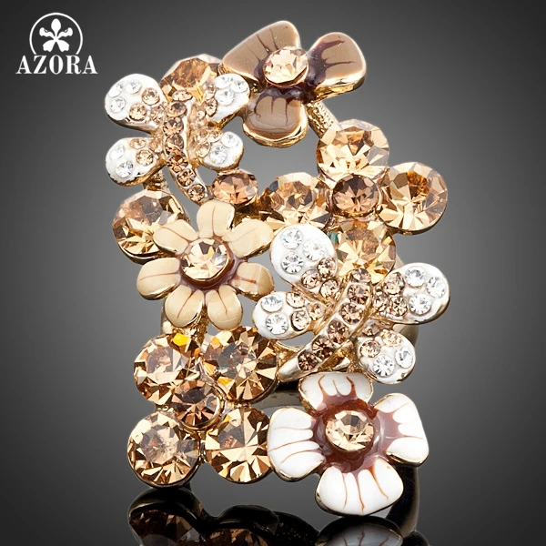 AZORA золотые разноцветное кольцо с австрийскими пчелами Stellux TR0030|flower ring|gold colorstellux