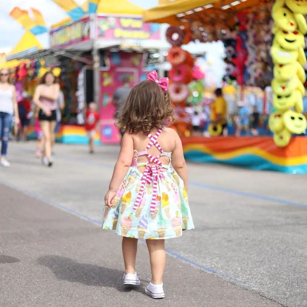 Toddler Kids Baby Girls Summer Sleeveless Ice Cream Print Strap Tutu Dress Sundress Clothes Summer