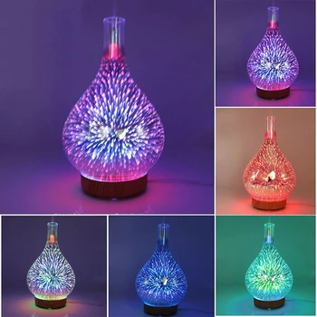 

3D Fireworks Glass Vase Shape Air Humidifier With LED Night Light Aroma Essential Oil Diffuser Mist Maker Ultrasonic Humidifier