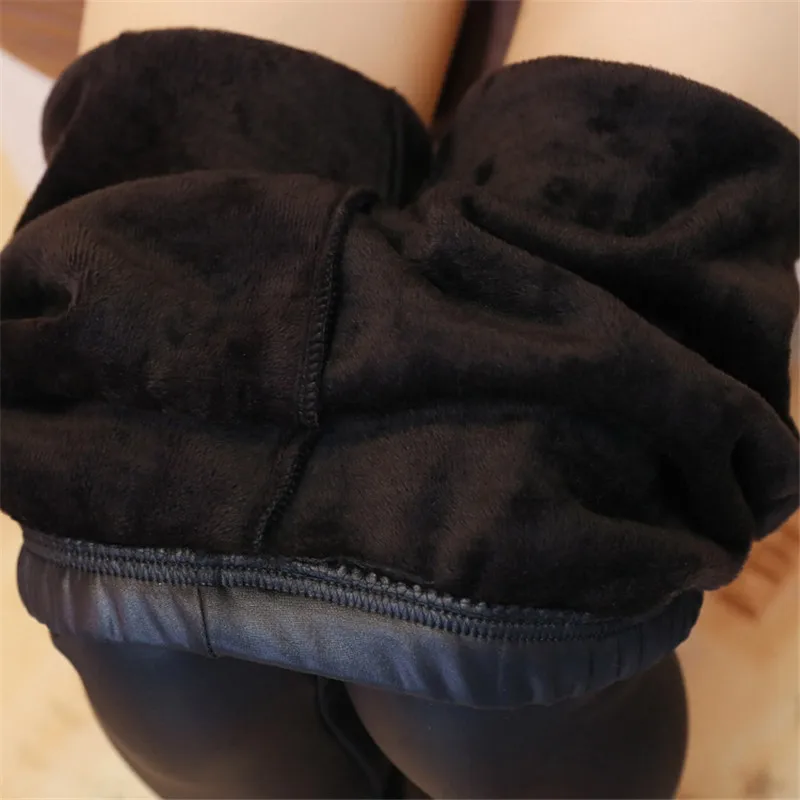 Большие размеры зимние женские бархатные толстые леггинсы из имитации кожи Верхняя одежда Mujer эластичные теплые брюки Femme леггинсы MZ2050