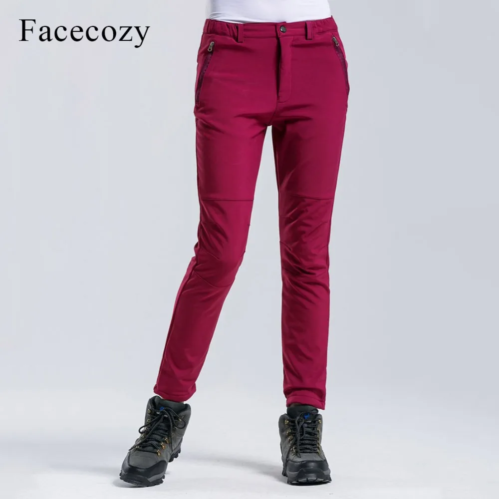 Facecozy, женские зимние утепленные уличные Походные штаны, облегающие ветрозащитные теплые флисовые брюки Софтшелл для кемпинга, лыжного туризма