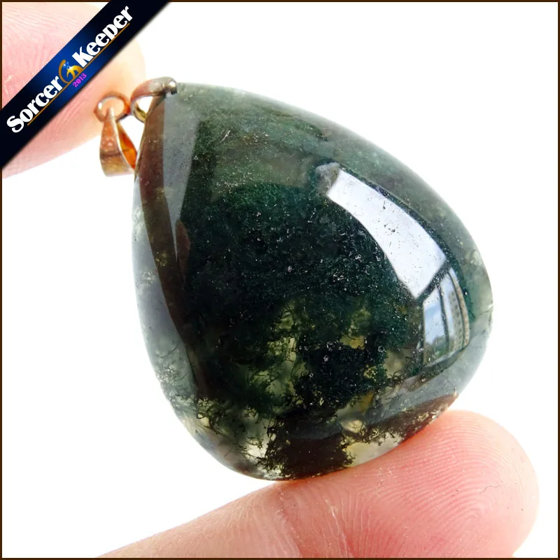 

Natural Green Moss Agates Polished Beads DIY Crystal Necklace Brazil Healing Reiki Stone Quartz Pendant Mineral Home Decor PS783