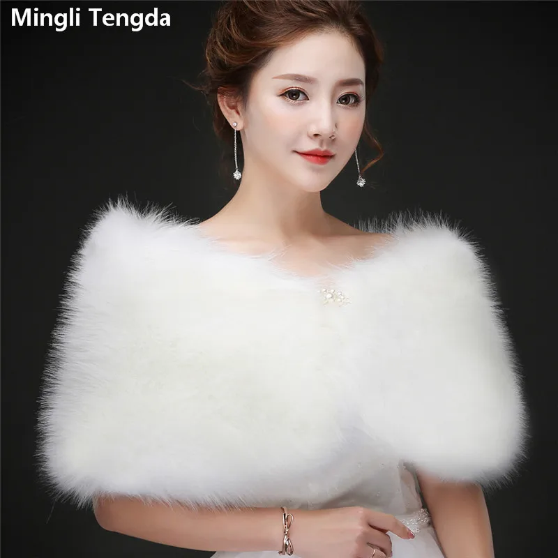 

2018 New Hot Faux Fur Bridal Wedding Jackets Ivory/Wine Red Wedding Coats Jackets Boleros Warm Bridal Wraps Cape Mingli Tengda