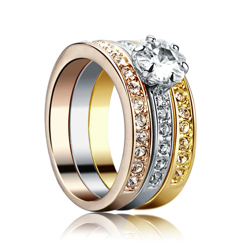 

Creative combination three-ring multicolor zircon ring